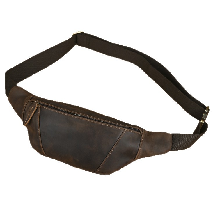 Bolso de la cintura de cuero de Caballo Loco de los hombres retro hecho a mano primera capa de piel de vaca bolsa de mensajero de cuero genuino al aire libre coreano deportes de equitación bolso de los hombres