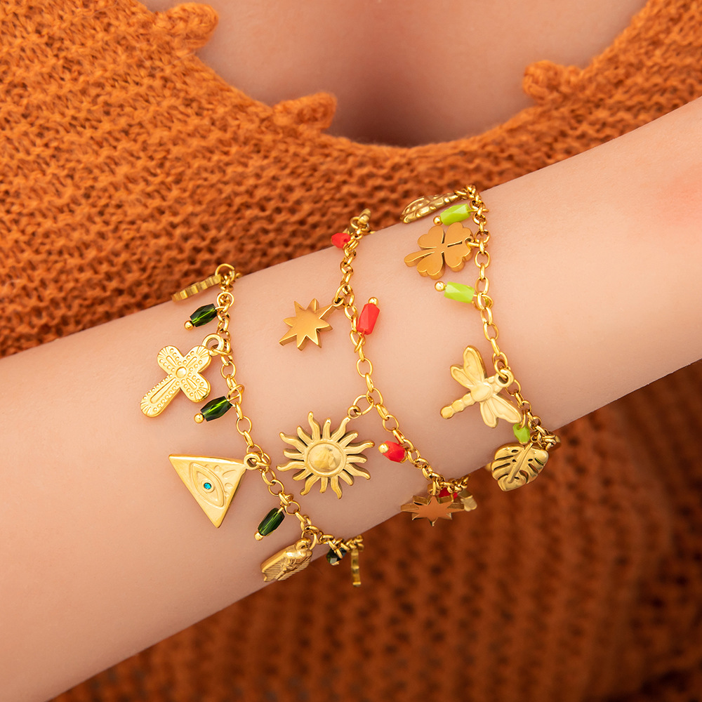 11g Weight 0.03µm-0.05µm Gold Plating Thickness PVD Coated Gold Plating Process PVD Coated Real Gold Plated Cross 304 Stainless Steel Simple Style Classic Style Waterproof Non Tarnish 304 Stainless Steel Bracelets