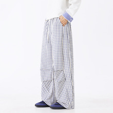 潮流高街潮牌宽松休闲裤男2025秋装新款男士长裤慵懒风格子弯刀裤