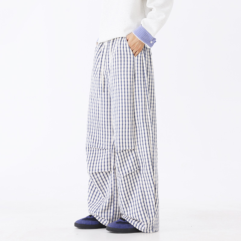 潮流高街潮牌宽松休闲裤男2025秋装新款男士长裤慵懒风格子弯刀裤