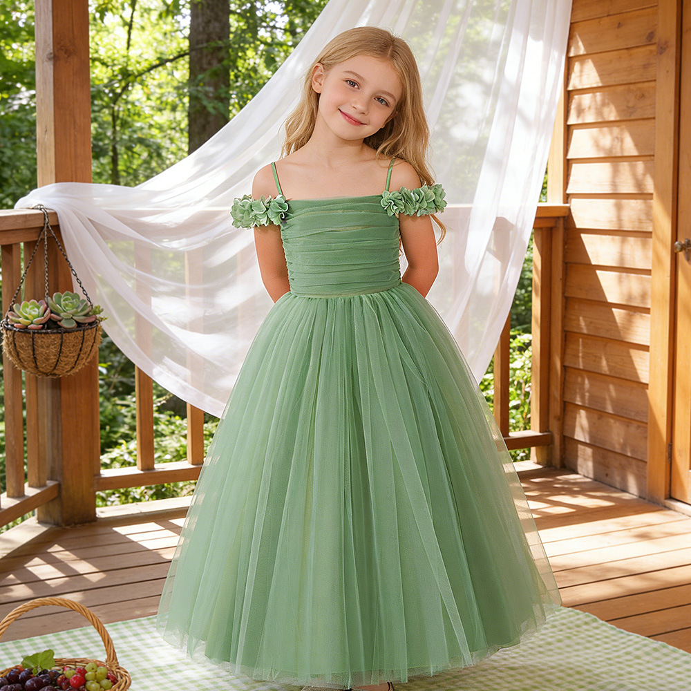 Europa y los Estados Unidos de la nueva niñez vestido temperamental de la banda de hombro de la red de la banda de la princesa vestido de niños