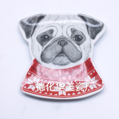 跨境欧美陶瓷盘子可爱猫狗造型珠宝首饰盘托点心盘印刷logo出口