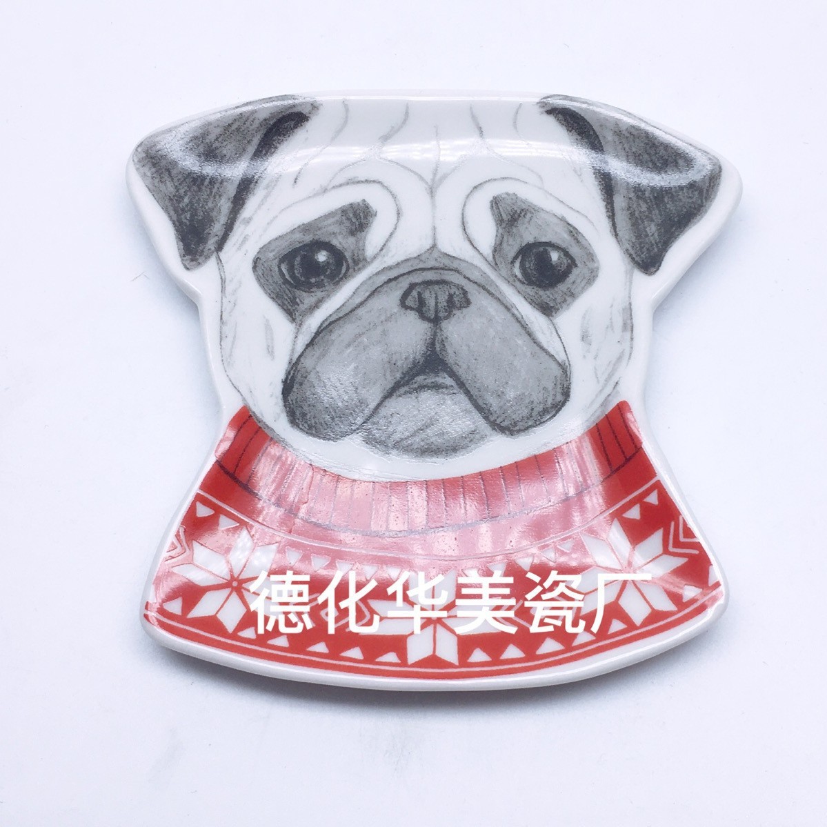 跨境欧美陶瓷盘子可爱猫狗造型珠宝首饰盘托点心盘印刷logo出口