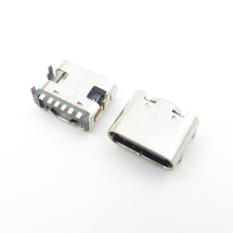 type-c-6P插座 USB3.1前插后贴片 6P/16/24P充电数据传输华为母座