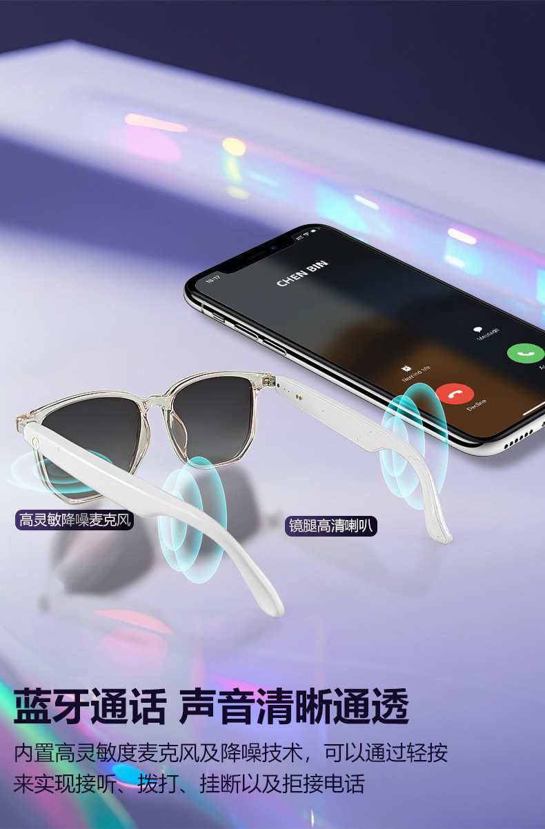 Cross-border smart glasses Bluetooth glasses sunglasses polarized anti-UV anti-blue light music listening and calling with transparent replacement lenses