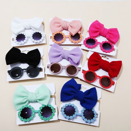 INS Cross-border Children's Sunglasses with Bubble Bow Headband Set Outdoor Travel Headwear Sunglasses 2-Piece Set