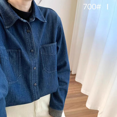 格子は水洗いデニムのシャツのコートをつなぎ合わせます。
