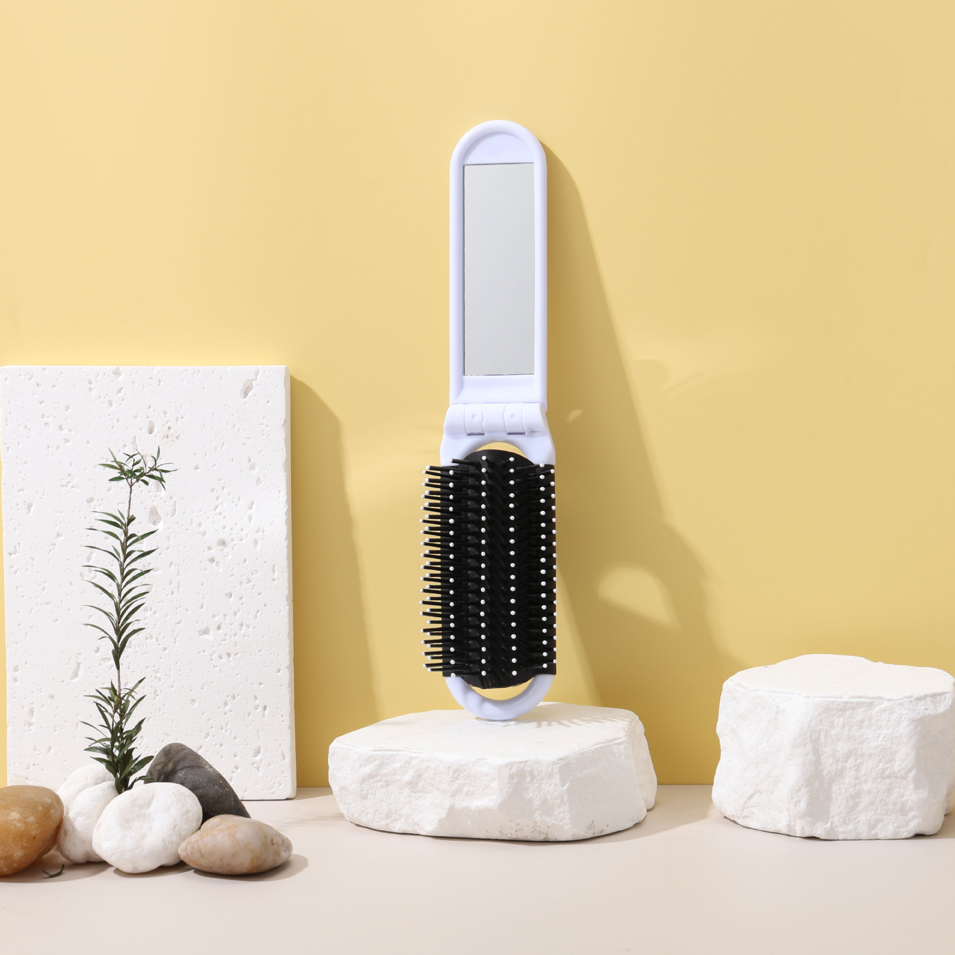 Shunfa plegable espejo peine de plástico de viaje portátil plegable airbag peine portátil espejo cosmético de doble uso integrado espejo peine