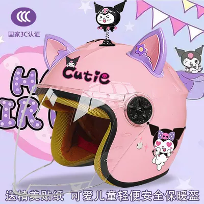 anti-fog four seasons half helmet – Motosiklet kaskı (dəbilqə) - pink-half-helmet-color-pants-magic-rock-purple-pink-fox-ears-childrens-3c-certification