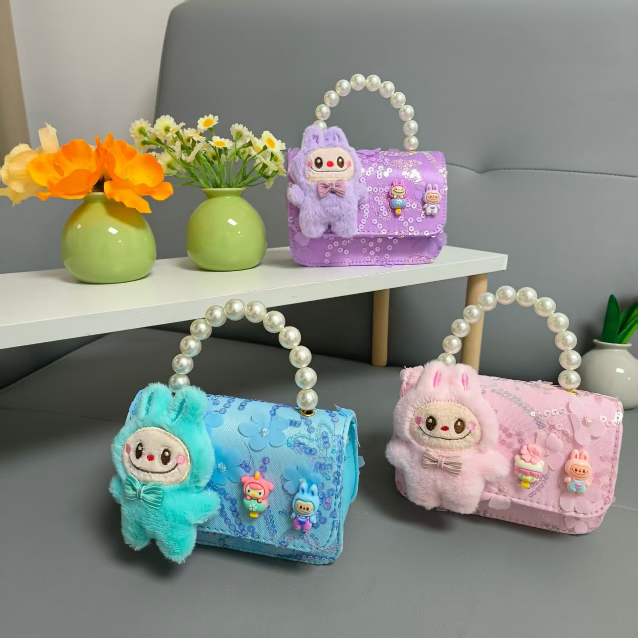 Niños perlas bolsos portátiles de princesa pequeña fragancia viento mochila de Año Nuevo niñas bolsos de arco de cadena bolsos cuadrados