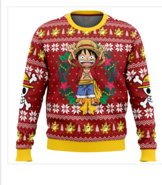 Linda asta asta Santa Claus estampado 3D hombre casual todo fósforo hombro recto manga larga suéter suelto cuello redondo suéter