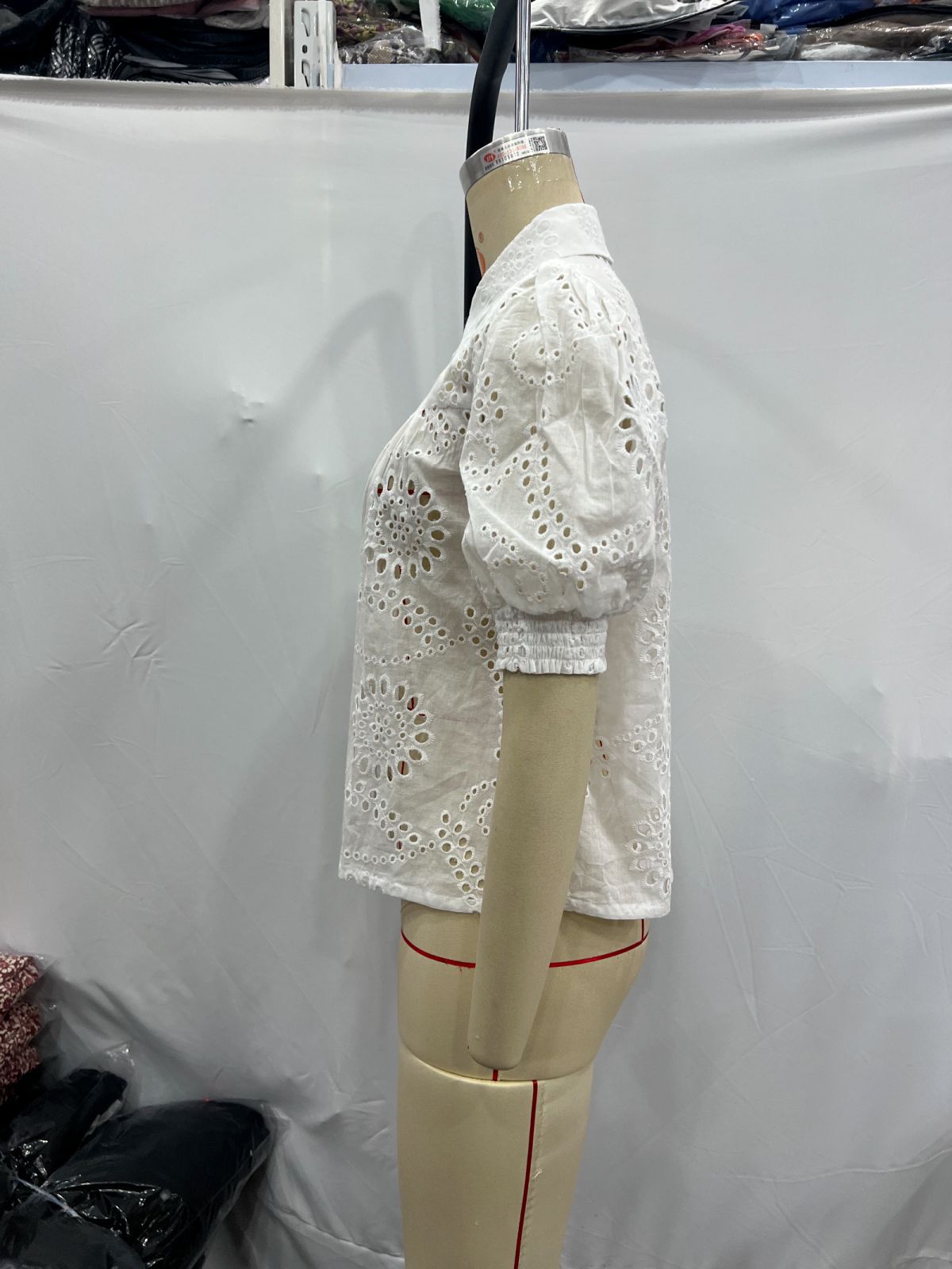 Cross-border Women's 2024 Spring and Summer New European and American Style Fashion Embroidery Hollow Puff Sleeve Lel Shirt Top for Women