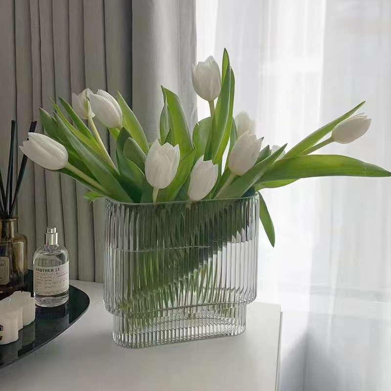 Manufacturer vertical pattern torch glass vase Nordic simple transparent decorative ornaments living room soft decoration flower vase wholesale