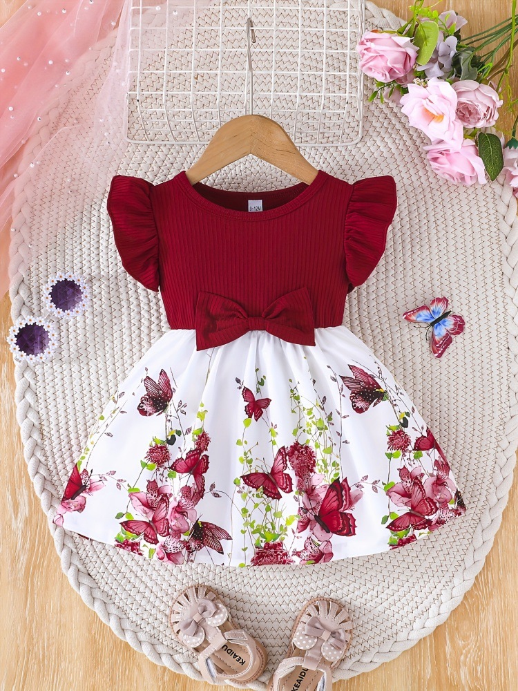 Niñas vestidos casuales de bebé lindos patrones florales de moda falda de niña, regalos de ropa de niña