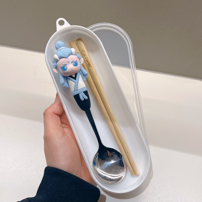 작은 아오 숟가락과 젓가락 (흰색 원형 상자)
