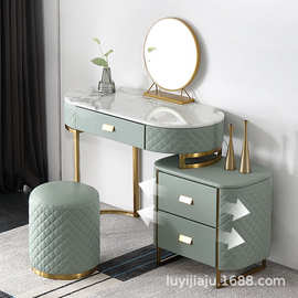 轻奢网红梳妆台现代简约小户型收纳一体柜卧室带灯镜凳子化妆柜