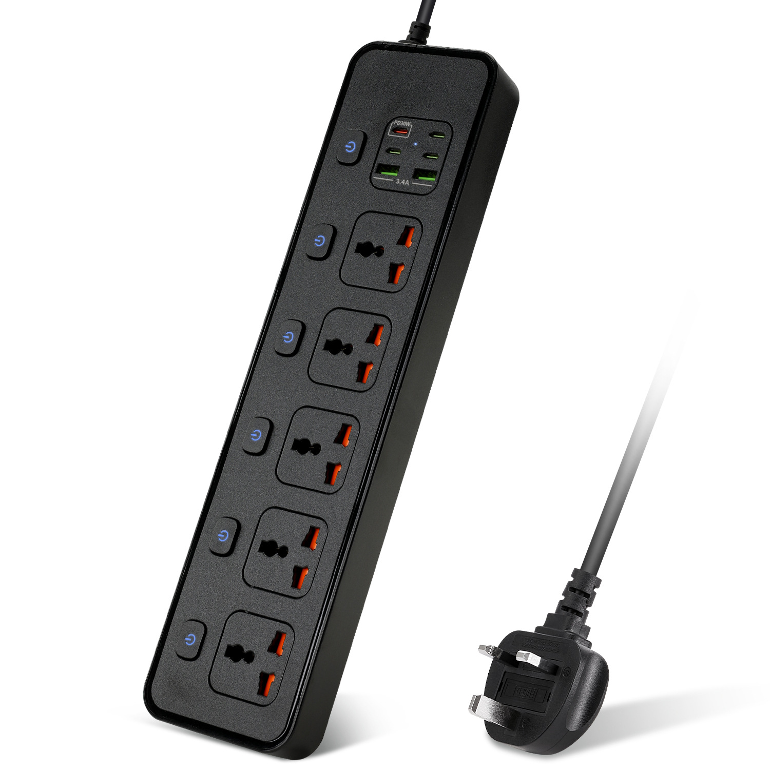 跨境热销11合1独立开关控制排插多口USB充电支持PD30W快充