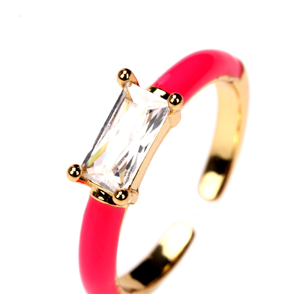 Nihaojewelry Fashion Dripping Oil Copper Inlaid Square Zircon Ring Wholesale Jewelry display picture 13
