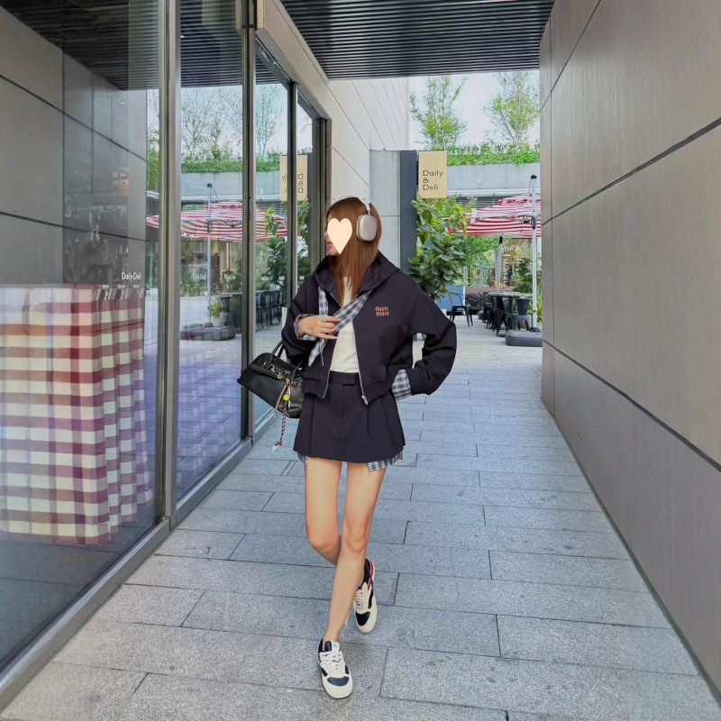 mm家5ss秋冬新款格子拼接套装假两件设计拼色卫衣套装+半裙|undefined