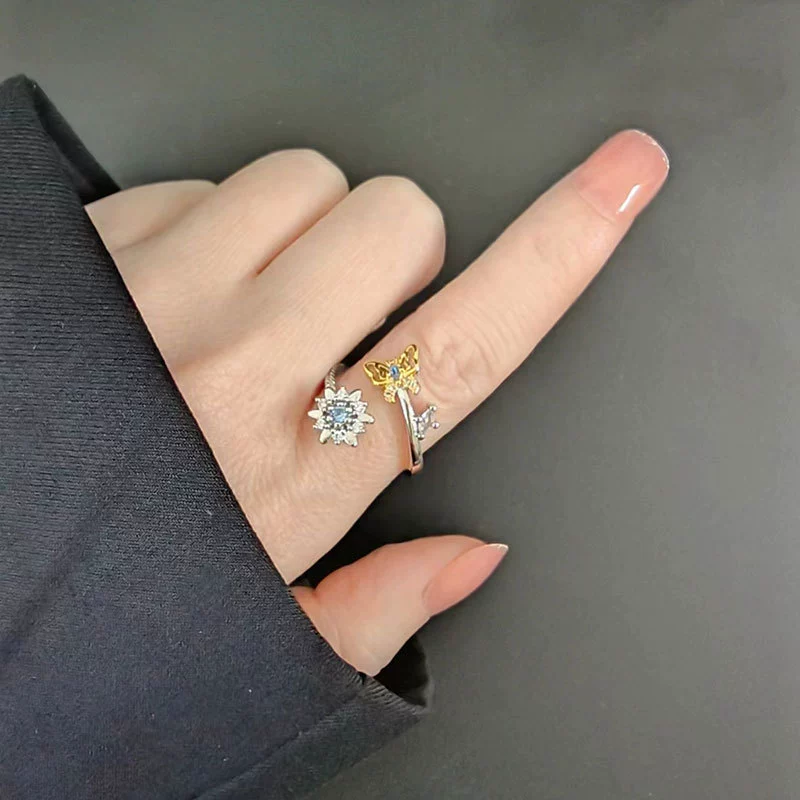 Регулируемое кольцо с цирконием, кольцо с камнем, набор, цветочный