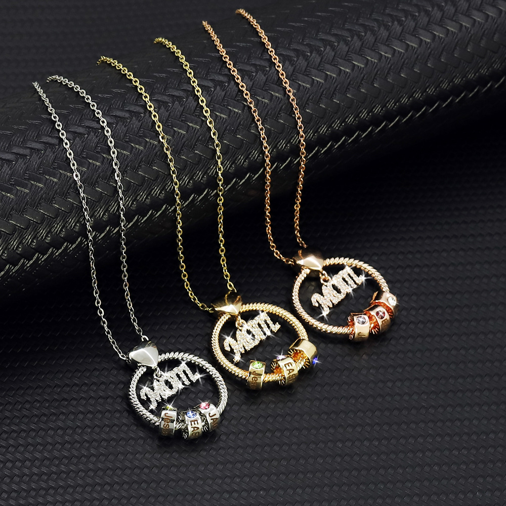 Copper Material Fashion Letter Copper Beaded Inlaid Zircon Zircon Pendant Necklace