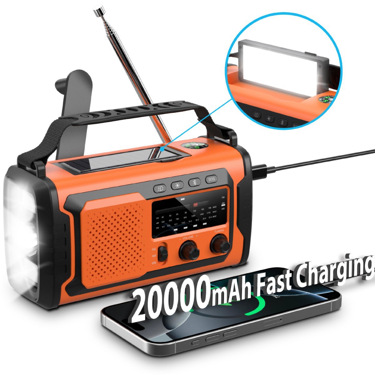 Transfronterizos Amazon nueva radio de carga manual solar de 20000mAh fuente de alimentación portátil de gran capacidad image 5
