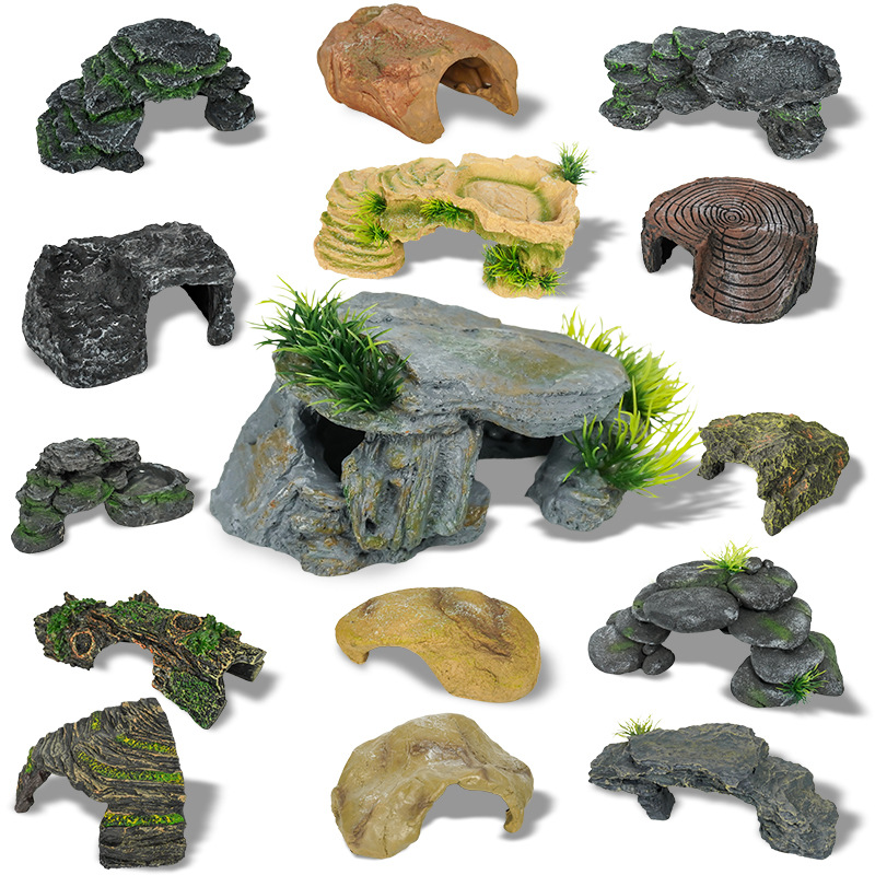 Esquiva la cueva, suba la plataforma, tome el sol, suba la espalda, tome el sol, suba a la mascota, evite la cueva, decoración de resina de tortuga, pecera, acuario, paisaje