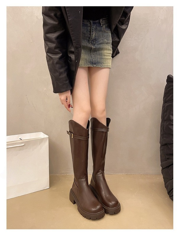 长筒靴女2025年秋季新款百搭休闲粗跟高筒靴气质显瘦感骑士靴女|undefined