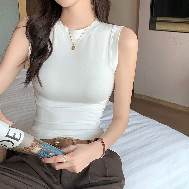 25 New Small High Neck Camisole Slim-fit Anti-running Light Cover Auxilary Breast Base with Short Threaded Slim-fit Top