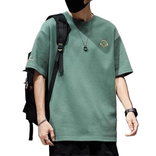 LAZADA Men's Summer Trendy Loose Five-Button Sleeve Comfortable Breathable Men's Casual Crew Neck Top