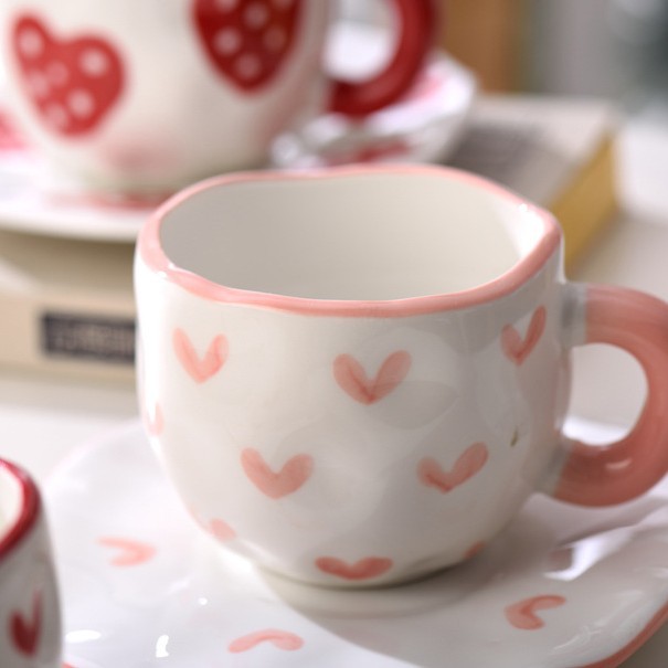 Creativo adorable ins amor cerámica taza de leche taza de café plato conjunto de taza de flores mano taza