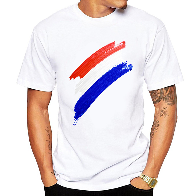 2024 Cross-border Men's Short-sleeved T-shirt Red, White and Blue Long-sleeved Men's T-shirt Modal Straight Teenagers