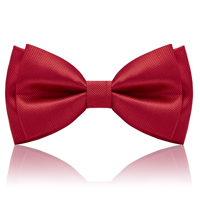 빨간색 이중 작은 격자 무늬 상단 짧은 하단 긴 나비 넥타이 빨간색