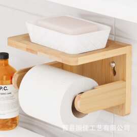 跨境竹制卫生纸架无钻孔带储物架厕纸架木质浴室马桶厕纸卷纸架