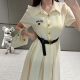 ce25ss spring and summer new short sleeve dress with belt fashionable white and slim