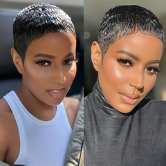 6インチショートパイシーカットウィッグヒューマンhairウィッグショートヘアセットリアルヘアセット