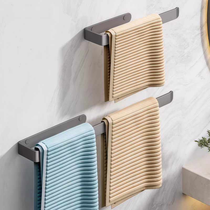 Bathroom Towel Rack, No-Drill Wall-Mounted Gunmetal Towel Bar Storage Rack for Restroom Organization
