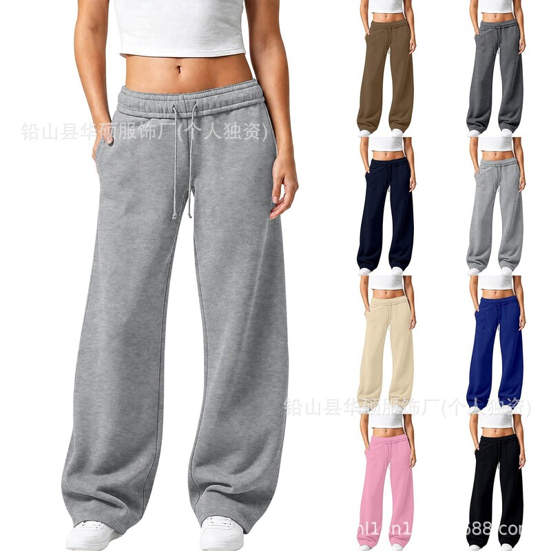 New Amazon cross-border European and American women's wide-leg sports pants high-waisted loose fit with internal drawstring straight-leg long pants New Amazon cross-border European and American women's wide-leg sports pants high-waisted loose fit with internal drawstring straight-leg long pants