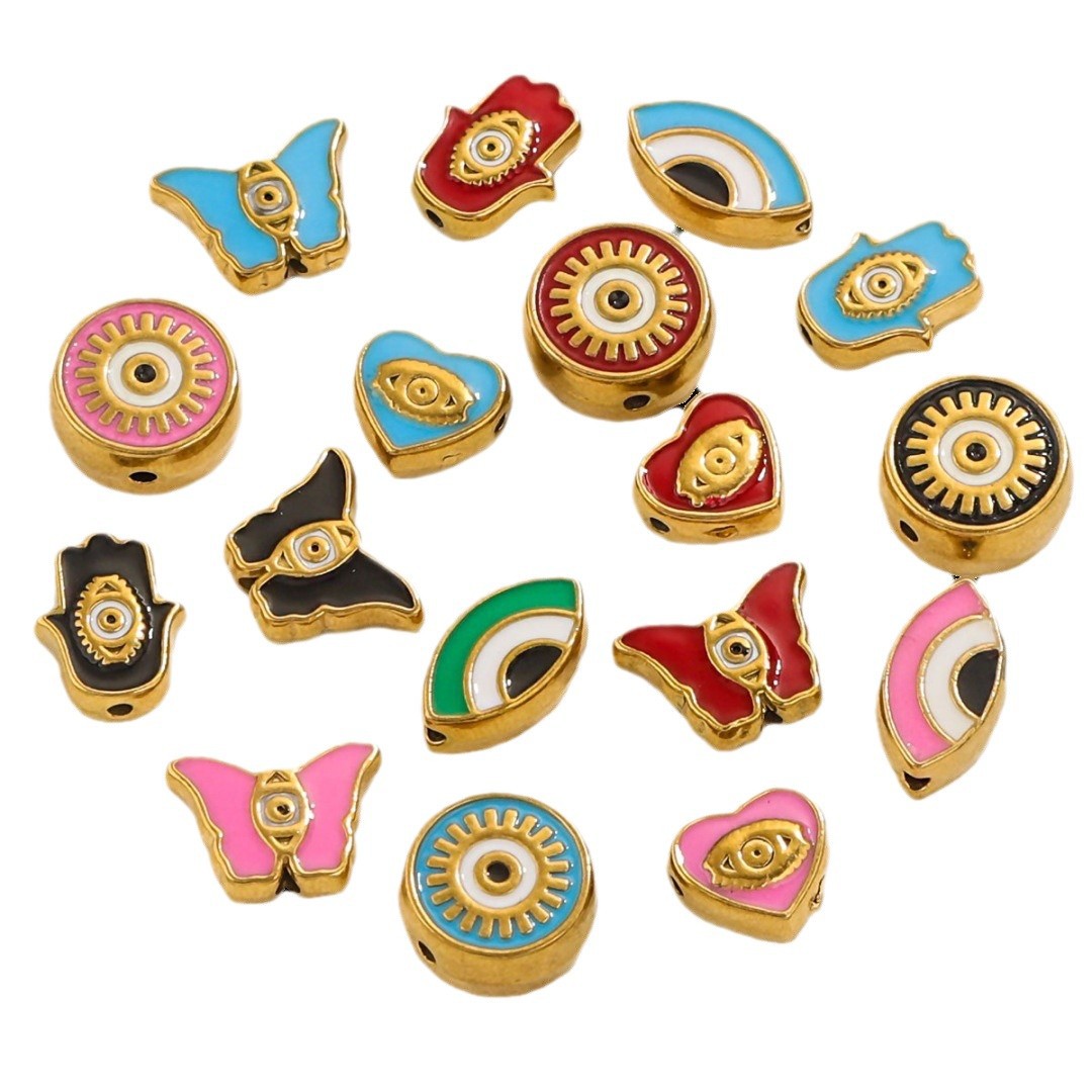 Cuentas cuadradas de acero inoxidable europeas y americanas, cuentas de ojos de doble cara con goteo de esmalte, cuentas divisorias, cuentas sueltas, accesorios de joyería de bricolaje al por mayor