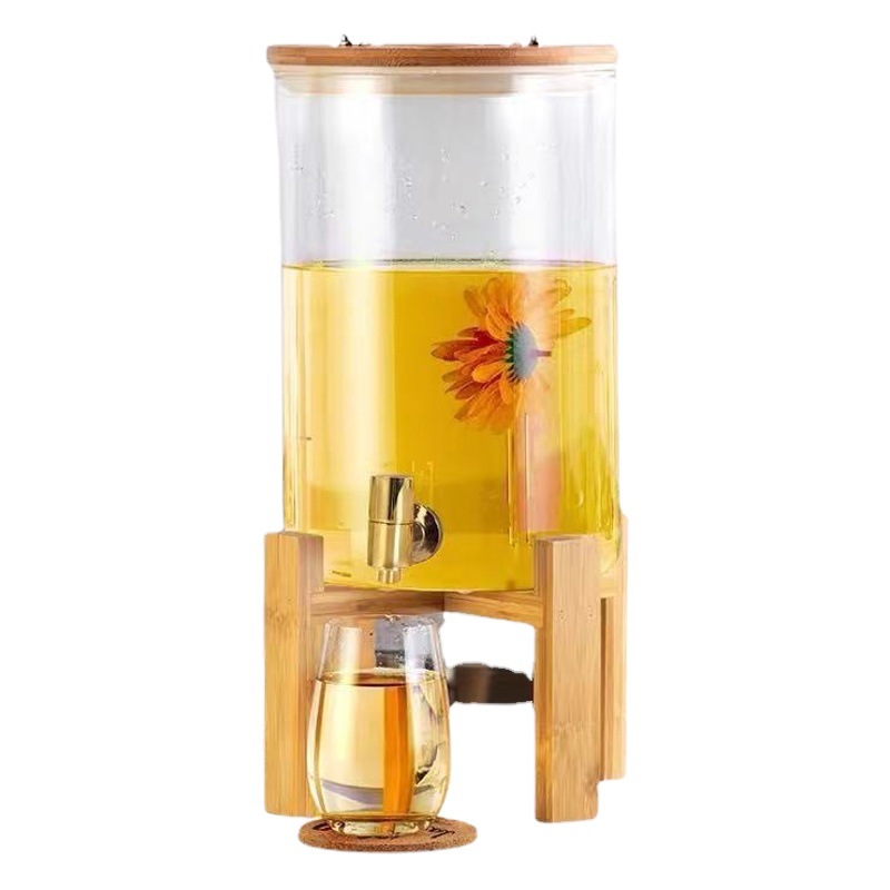 Jugo de vidrio puede beber cubo con grifo comercial limón jugo cubo gran capacidad sellada enzima cubo jugo trípode