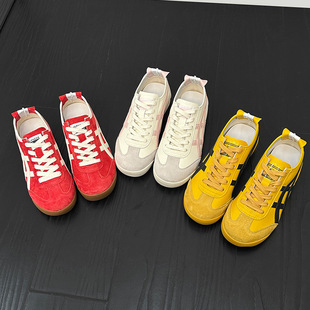 Genuine Leather Yellow Vintage Training Shoes Women's 2025 Spring New Flat Casual Sports Soft Sole Lightweight Forrest Gump Sneakers