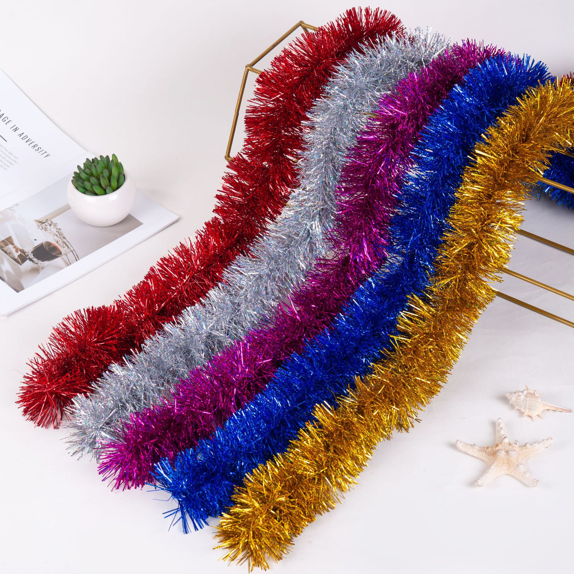 Transfronterizo Amazon 9cm2m encriptado espesar láser contraído filamento de color barras decoración de eventos navideños