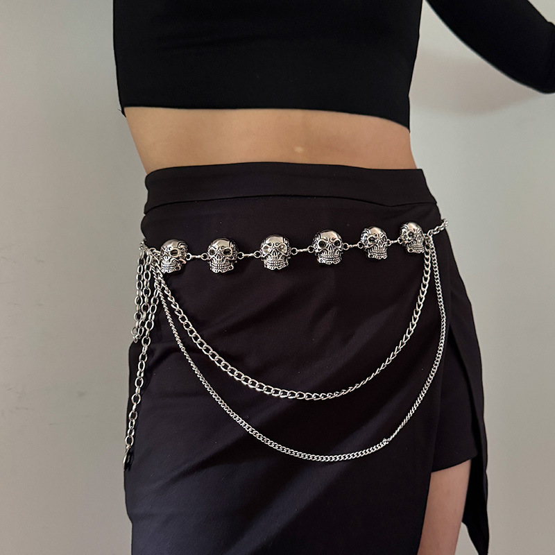 European and American Skull Tassel Waist Chain Women's All-match Decorative dress Pants Suit Trendy Metal Chain Belt