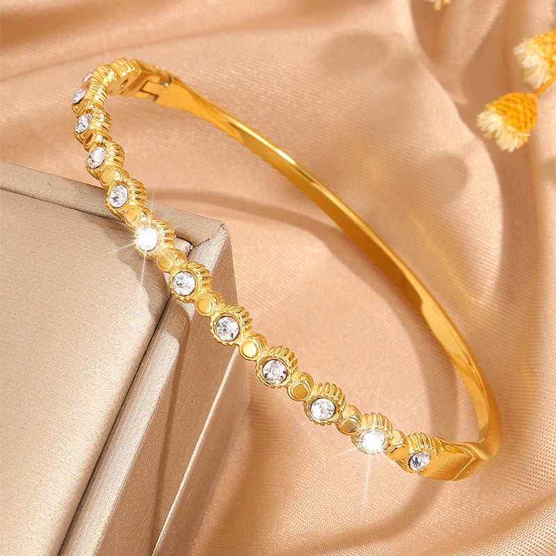 【114】SZ411-1 golden round bead spacer diamond bracelet