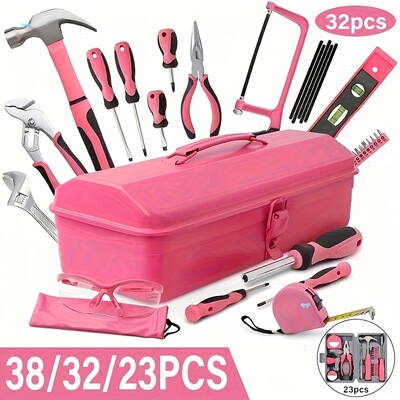 38/32/23 Pink Household Tool Set Sturdy Metal Hand Tool Kit