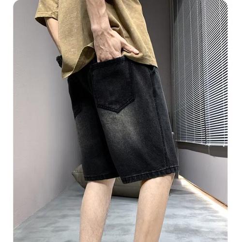 Men's Summer Light Gradation Denim Shorts, Five-Pocket, Outerwear, Trendy Wide