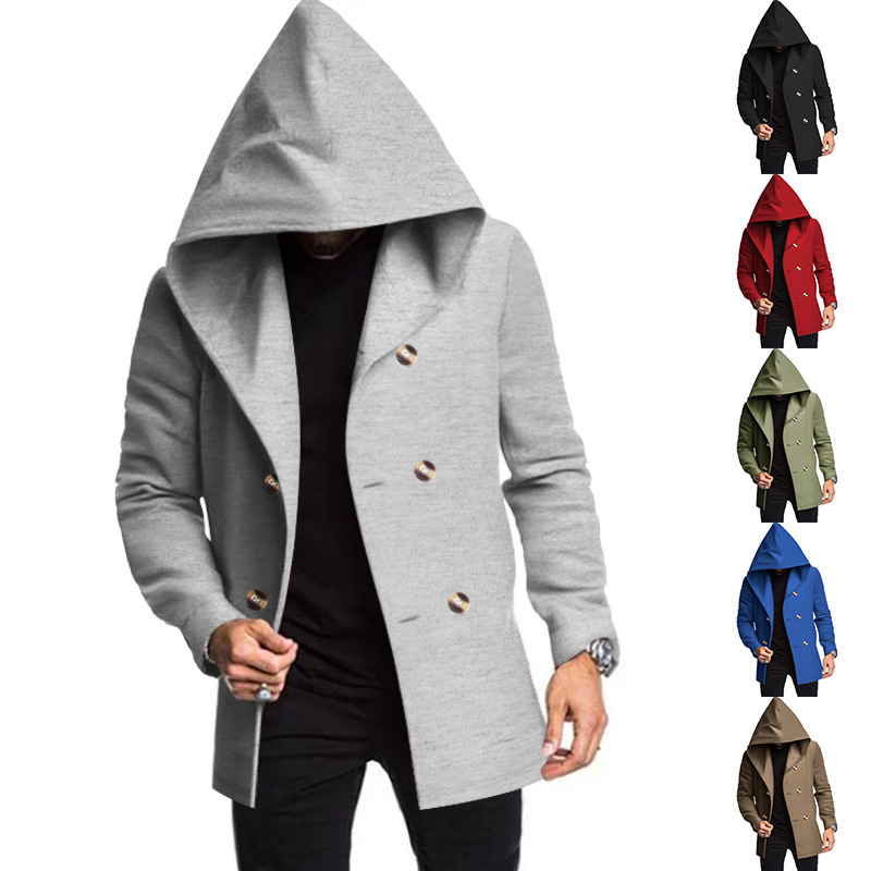 2024 New Men's Mid length Slim Fit Windbreaker Hooded Casual Solid Coat_voghion.com