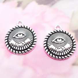 LY1205  18*21mm合金古银圆牌眼睛吊挂件饰品配件100个/包2.4克