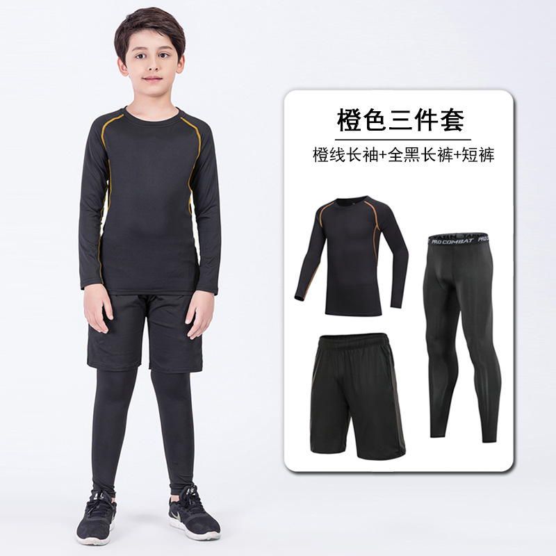 子供用防寒着プラスベルベットタイツスーツトレーニングスーツバスケットボールサッカースポーツ速乾性ベース長袖クロスボーダーホットセール