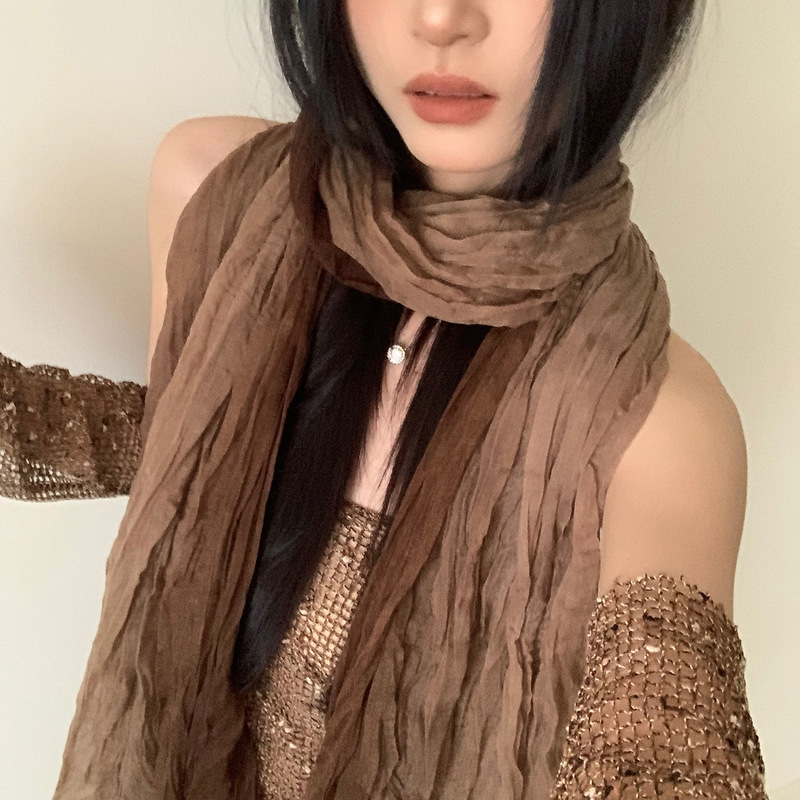 复古渐变民族风褶皱头巾女西部废土风沙漠丝巾拍照辣妹风围巾披肩|undefined